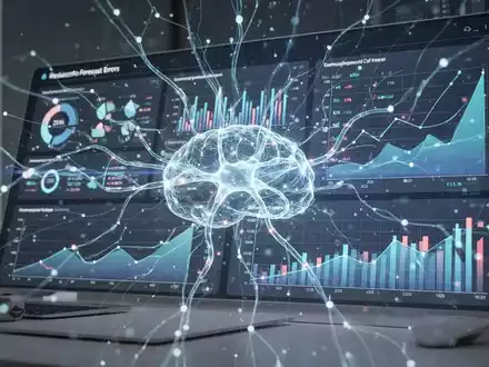 Eine futuristische, leuchtende neuronale Netzvisualisierung überlagert ein minimalistisches Finanz-Dashboard mit Diagrammen und Graphen. - Foto: über boerse-global.de
