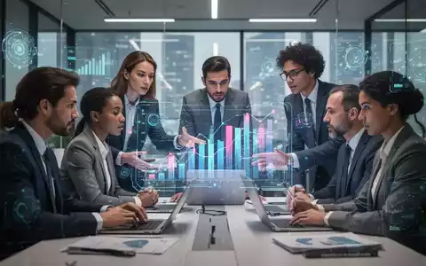 Geschäftsleute in einem modernen Büro interagieren mit einer holografischen Anzeige, die komplexe Daten visualisiert, um Meta-Skills in der KI-Ära darzustellen. - Foto: über boerse-global.de