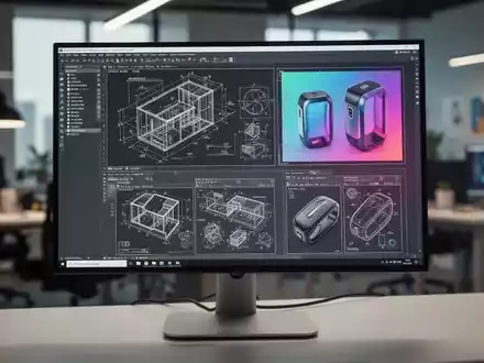 Ein schlanker, moderner 4K-Monitor zeigt detaillierte Grafikdesign-Arbeiten in einem professionellen Studio. Fokus auf Farbtreue. - Foto: über boerse-global.de