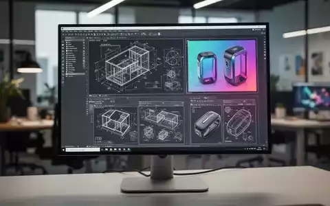 Ein schlanker, moderner 4K-Monitor zeigt detaillierte Grafikdesign-Arbeiten in einem professionellen Studio. Fokus auf Farbtreue. - Foto: über boerse-global.de