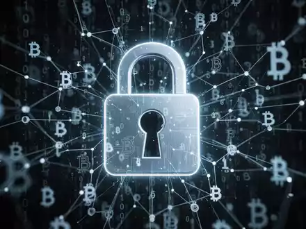 A digital padlock icon superimposed over glowing cryptocurrency symbols and binary code, representing crypto malware and security threats. - Foto: über boerse-global.de