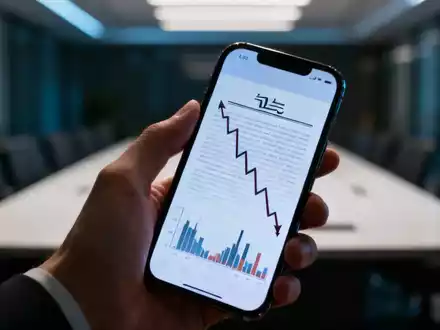 Nahaufnahme einer Hand, die ein Smartphone mit einem fallenden Aktienchart und einem stilisierten Rechtsdokument hält. - Foto: über boerse-global.de