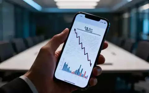 Nahaufnahme einer Hand, die ein Smartphone mit einem fallenden Aktienchart und einem stilisierten Rechtsdokument hält. - Foto: über boerse-global.de