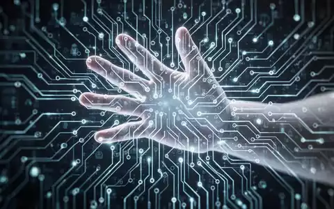 Eine stilisierte, leuchtende neuronale Netzwerkgrafik überlagert von der Silhouette einer menschlichen Hand, die nach vorne greift. - Foto: über boerse-global.de