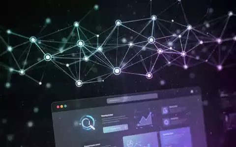 An abstract digital network with glowing lines and nodes, symbolizing data sharing and collaboration in software development, with a subtle web interface. - Foto: über boerse-global.de