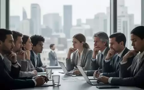 Geschäftsleute in einem modernen Büro, die nachdenklich wirken und Resilienz und Selbstmanagement inmitten wirtschaftlicher Unsicherheit symbolisieren. - Foto: über boerse-global.de
