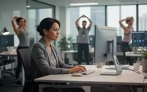 Eine Person sitzt an einem ergonomischen Schreibtisch, während eine andere Person im Hintergrund leichte körperliche Aktivität ausübt. - Foto: über boerse-global.de