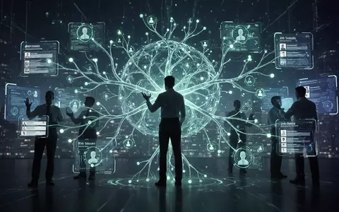 Eine futuristische, leuchtende neuronale Netzwerkgrafik, die KI und menschliche Silhouetten in der Personalbeschaffung darstellt. - Foto: über boerse-global.de