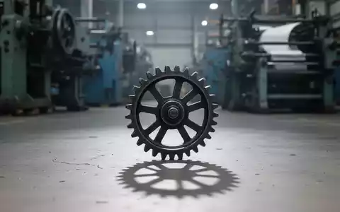 Ein stillstehendes Zahnrad einer Druckmaschine auf einem Industrieboden mit langen Schatten. Repräsentiert die Einstellung der Dividende. - Foto: über boerse-global.de