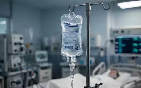 Eine Nahaufnahme eines Infusionsbeutels, der an einem Infusionsständer hängt, mit unscharfem medizinischem Hintergrund. - Foto: über boerse-global.de