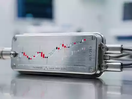 Ein modernes medizinisches Gerät mit der Spiegelung eines fallenden Aktiencharts auf seiner Oberfläche, in einem sterilen Umfeld. - Foto: über boerse-global.de