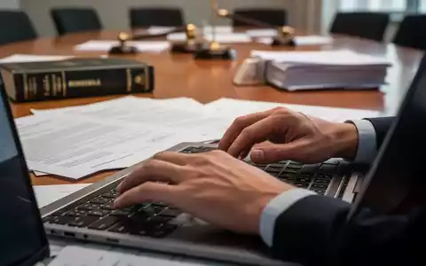 Nahaufnahme von Händen, die auf einer Laptoptastatur tippen, mit unscharfem Hintergrund von Bürodokumenten und einem Gesetzbuch. - Foto: über boerse-global.de