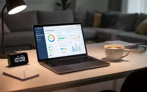 Ein minimalistisches Homeoffice mit Laptop, Timer und Kaffeetasse, das konzentriertes und flexibles Arbeiten symbolisiert. - Foto: über boerse-global.de