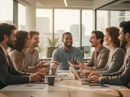 Mitarbeiter in einem modernen Büro, die in einer kooperativen Diskussion zusammenarbeiten, symbolisieren betriebliche Gesundheitsförderung. - Foto: über boerse-global.de