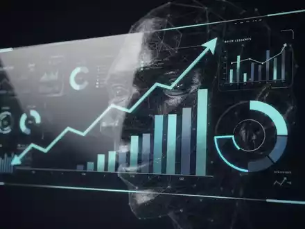 Ein stilisiertes digitales Interface mit wachsenden Diagrammen und Datenanalysen, das KI-Wachstum darstellt. - Foto: über boerse-global.de