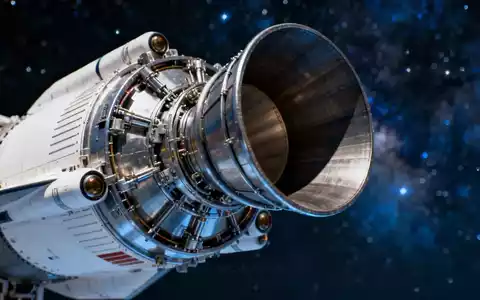 Nahaufnahme einer SpaceX Falcon 9 Raketendüse mit verschwommenem Sternenhimmel im Hintergrund, symbolisiert Raumfahrt und Finanzierung. - Foto: über boerse-global.de