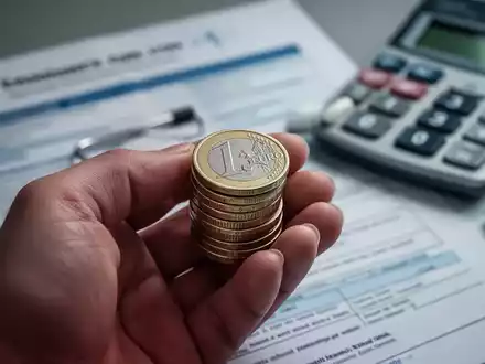Eine Hand hält einen Stapel Euro-Münzen, im unscharfen Hintergrund sind medizinische Dokumente und ein Taschenrechner zu sehen. - Foto: über boerse-global.de