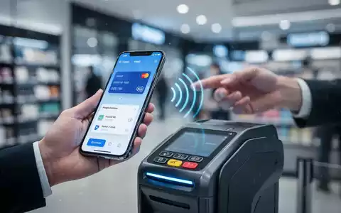 A hand holding a smartphone making a contactless payment at a terminal, symbolizing the shift towards digital and cashless transactions. - Foto: über boerse-global.de