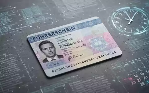 Deutscher Führerschein auf einer Oberfläche, umgeben von abstrakten Elementen, die Daten, Gesetzestexte und Zeit darstellen. - Foto: über boerse-global.de