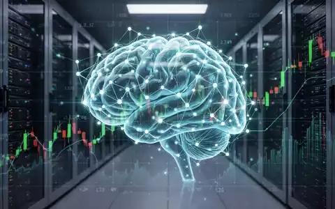 Ein stilisiertes, leuchtendes neuronales Netz, das Effizienz und Sicherheit symbolisiert, überlagert ein Finanzdiagramm oder einen Serverraum. - Foto: über boerse-global.de