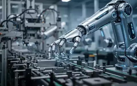 A close-up of a sophisticated humanoid robot arm with metallic components, working on an assembly line in a modern factory setting. - Foto: über boerse-global.de