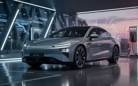 Ein elegantes, modernes XPeng Elektrofahrzeug steht in einem futuristischen Showroom mit gedämpftem Licht und reflektierenden Böden. - Foto: über boerse-global.de