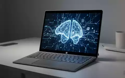 A close-up of a modern Microsoft Surface Laptop with a glowing screen on a minimalist desk, emphasizing performance and AI. - Foto: über boerse-global.de