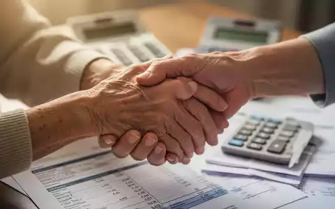 Eine ältere Hand hält die Hand einer jüngeren Person, im Hintergrund unscharf Finanzdokumente oder ein Rechner. - Foto: über boerse-global.de