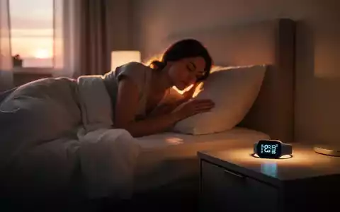 Eine Person sitzt im Bett, die Silhouette ist im sanften Morgenlicht zu sehen, während ein digitaler Schlaf-Tracker auf dem Nachttisch leuchtet. - Foto: über boerse-global.de