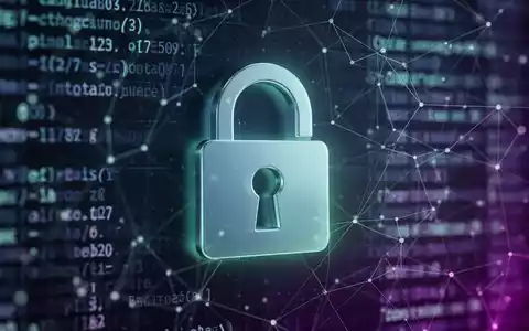 A glowing digital padlock icon superimposed over a blurred background of abstract code and network lines, symbolizing cybersecurity. - Foto: über boerse-global.de