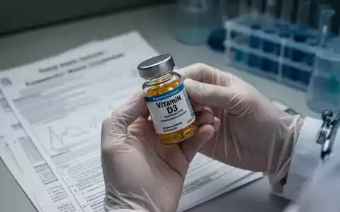 Eine Hand hält eine Flasche Vitamin-D3-Pillen, im Hintergrund sind verschwommene medizinische Dokumente zu sehen. - Foto: über boerse-global.de