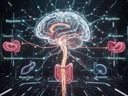 Eine stilisierte Darstellung eines leuchtenden neuronalen Netzwerks, das Gehirn und Vagusnerv mit Organen verbindet und Heilung symbolisiert. - Foto: über boerse-global.de