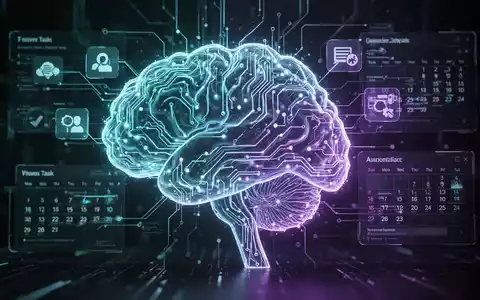 Eine futuristische Darstellung eines Gehirns, das aus Schaltkreisen und Licht besteht, mit digitalen Symbolen für Aufgabenplanung und Automatisierung. - Foto: über boerse-global.de