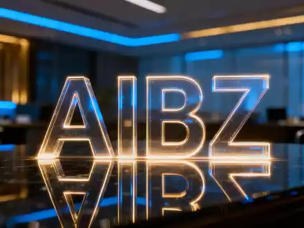 Digitale Darstellung des Nasdaq-Tickers mit AIBZ-Symbol, reflektierend auf einer Oberfläche, im Hintergrund verschwommenes Büro. - Foto: über boerse-global.de