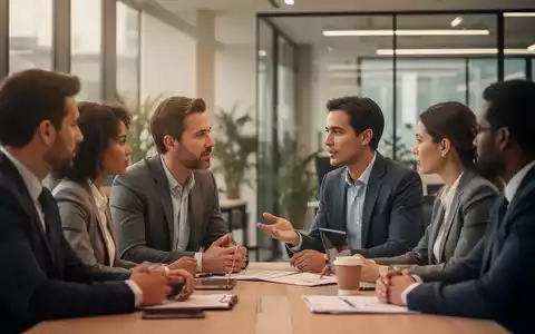 Führungskräfte und Mitarbeitende in einem modernen Büro, die ein offenes Gespräch führen, um psychische Gesundheit zu fördern. - Foto: über boerse-global.de