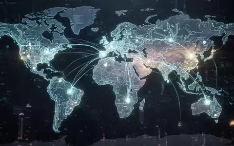 A glowing digital neural network overlaid on a world map, symbolizing global technological expansion and interconnectedness. - Foto: über boerse-global.de