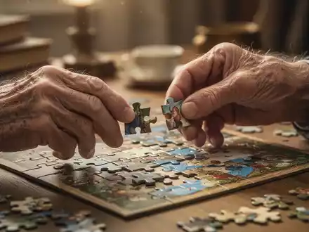 Hände einer älteren Person, die ein komplexes Puzzle zusammensetzen, symbolisierend kognitive Aktivität und Demenzprävention. - Foto: über boerse-global.de