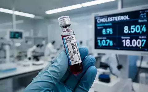 Nahaufnahme einer Blutprobe in einem Reagenzglas, gehalten von einer behandschuhten Hand, mit einem digitalen Display im Hintergrund. - Foto: über boerse-global.de