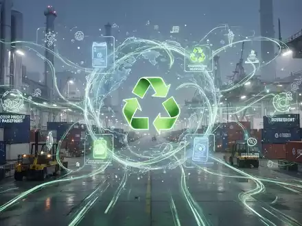 Eine stilisierte Darstellung globaler Lieferketten und Kreislaufwirtschaftskonzepte mit leuchtenden Linien und Recycling-Symbolen. - Foto: über boerse-global.de
