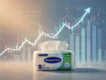 Eine stilisierte Finanzgrafik mit aufsteigendem Aktienkurs und einem Kimberly-Clark-Produkt im Vordergrund, das Konsumgüterwachstum symbolisiert. - Foto: über boerse-global.de