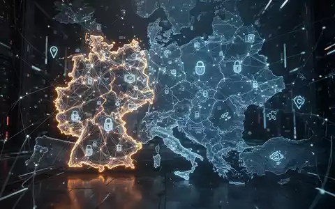 Glowing network lines outline Germany and France, merging into a European map, symbolizing digital sovereignty and interconnectedness. - Foto: über boerse-global.de