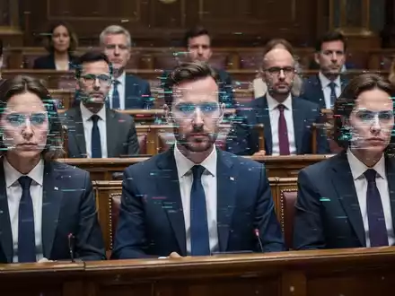 Abstimmung im EU-Parlament über KI-Deepfakes, Gesichter von Politikern digital verzerrt. - Foto: über boerse-global.de