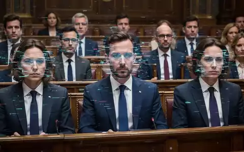 Abstimmung im EU-Parlament über KI-Deepfakes, Gesichter von Politikern digital verzerrt. - Foto: über boerse-global.de