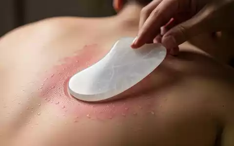Nahaufnahme eines Gua Sha Werkzeugs, das sanft über die Haut eines Rückens gleitet und leichte Rötungen erzeugt. - Foto: über boerse-global.de