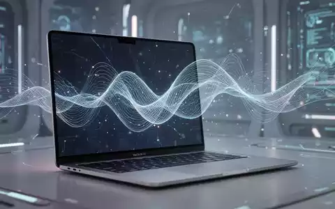 A modern MacBook Air laptop with abstract digital waves and lines emanating from its screen, symbolizing wireless connectivity. - Foto: über boerse-global.de