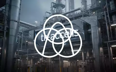 Ein modernes Industriegebäude mit einem stilisierten 'tk-accelis'-Logo, das auf die bevorstehende Ausgliederung hinweist. - Foto: über boerse-global.de