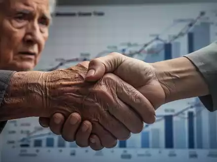 Eine ältere Hand hält die Hand einer jüngeren Person, im Hintergrund verschwommene Finanzdiagramme, die steigende Kosten andeuten. - Foto: über boerse-global.de