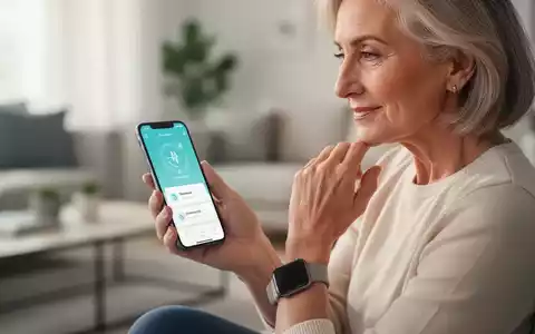Eine Frau mittleren Alters betrachtet nachdenklich eine Gesundheits-App auf ihrem Smartphone, mit einer Smartwatch am Handgelenk. - Foto: über boerse-global.de