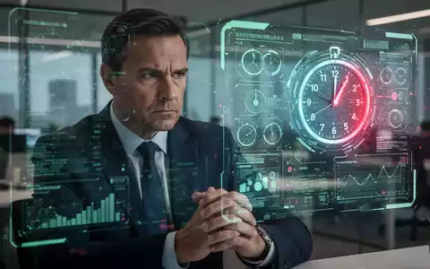 Ein besorgt aussehender Manager blickt auf eine holografische Anzeige mit Cybersicherheitsdaten und einem Countdown. - Foto: über boerse-global.de