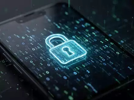 A smartphone screen showing abstract binary code and a glowing padlock icon, representing digital security and software updates. - Foto: über boerse-global.de